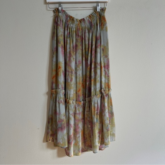 Anthropologie Current Air Midi Skirt Medium Watercolor Pleat Ruffle Boho - Picture 5 of 5